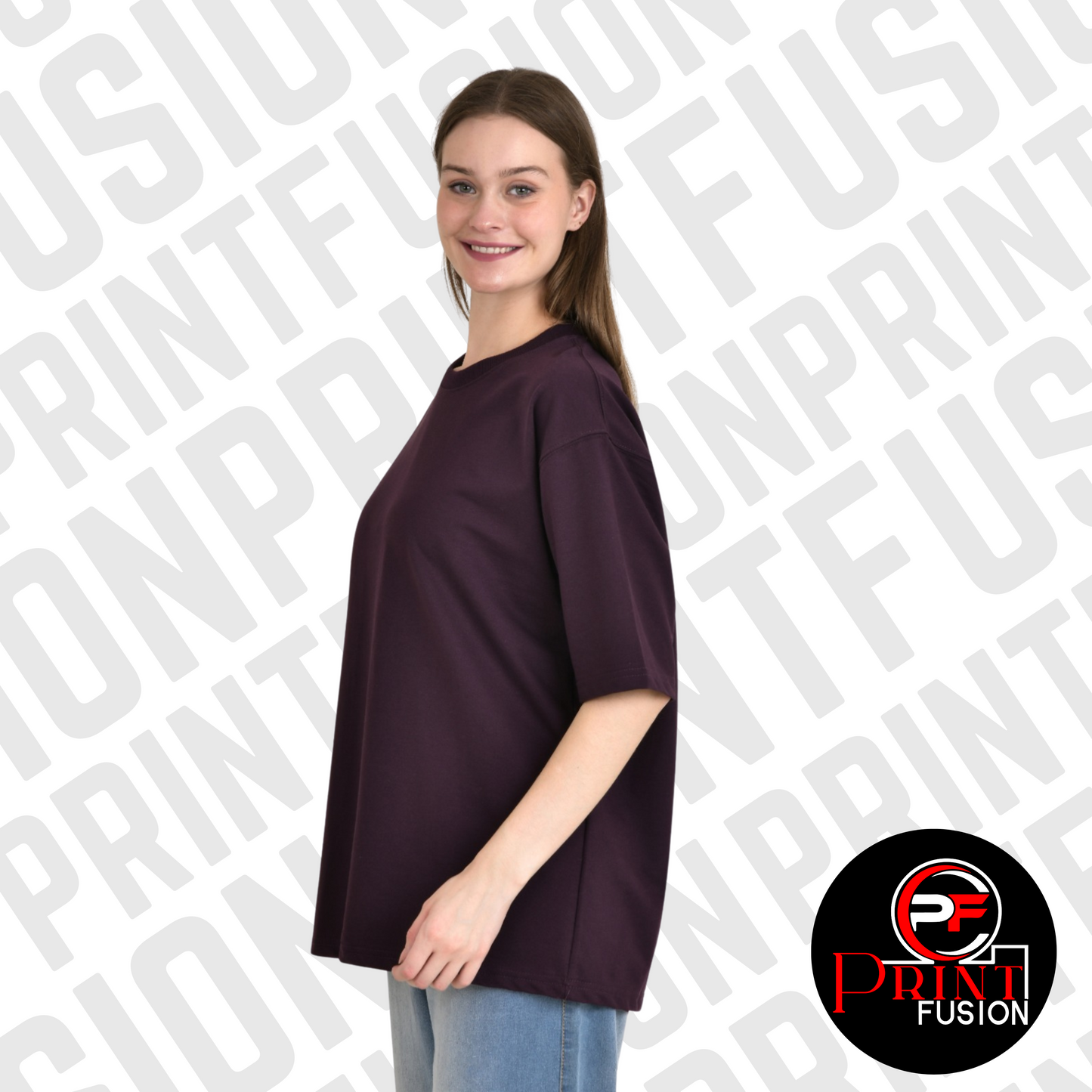 PRINTFUSION™ | Premium Oversized French Terry 100% Cotton Solid T-Shirt