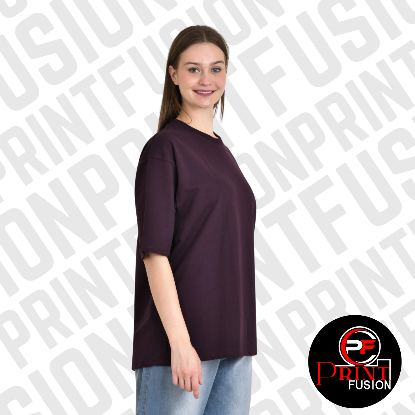 PRINTFUSION™ | Premium Oversized French Terry 100% Cotton Solid T-Shirt