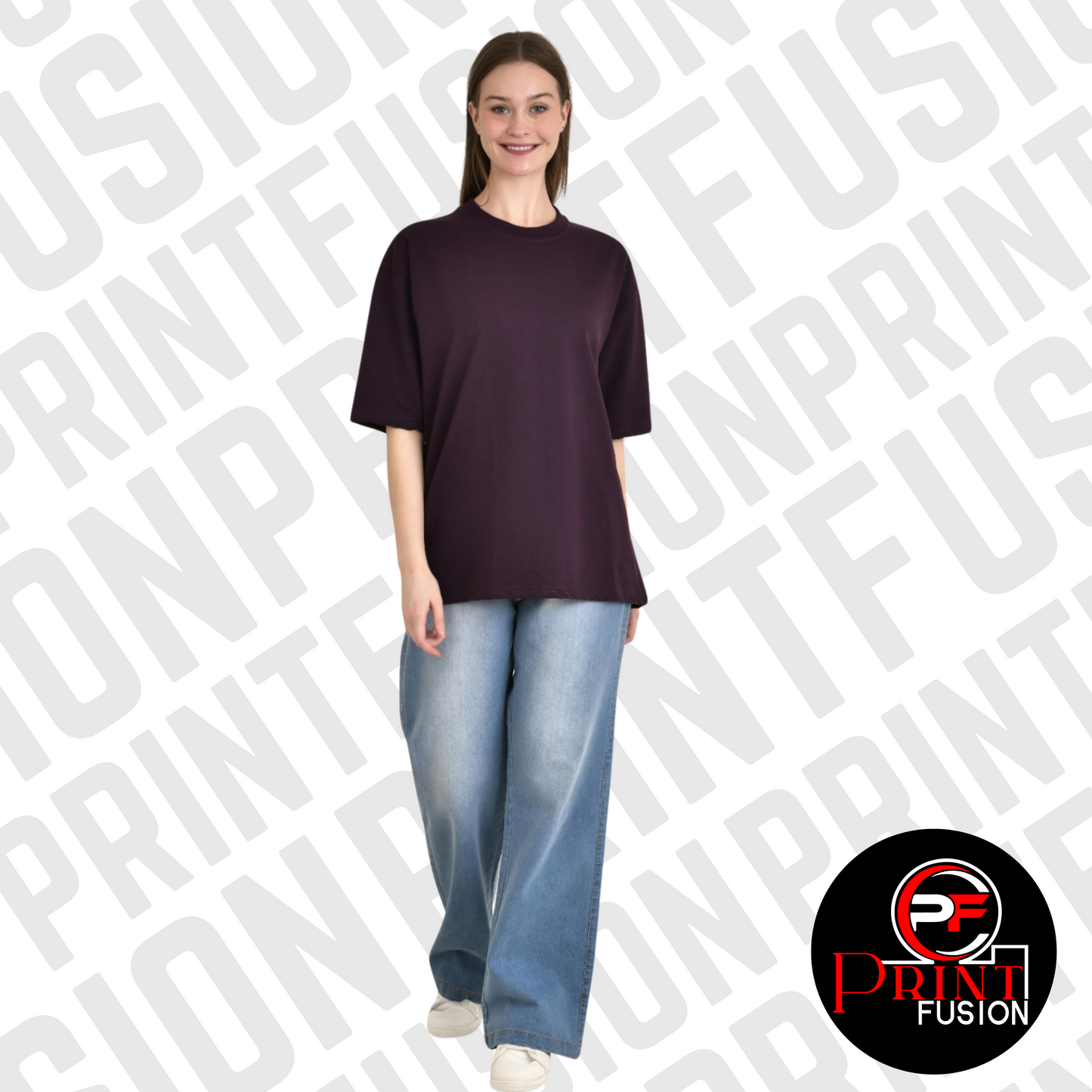 PRINTFUSION™ | Premium Oversized French Terry 100% Cotton Solid T-Shirt