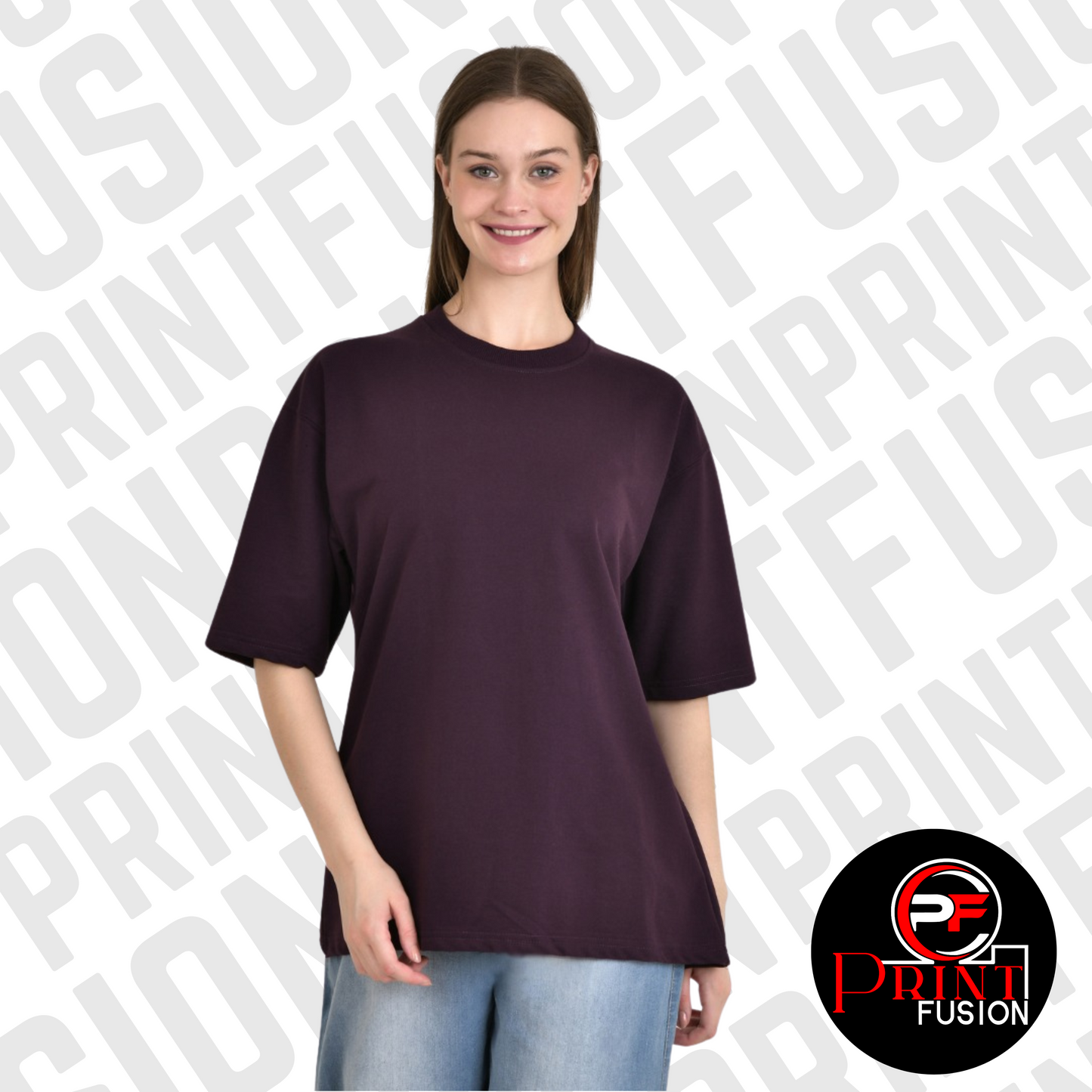 PRINTFUSION™ | Premium Oversized French Terry 100% Cotton Solid T-Shirt